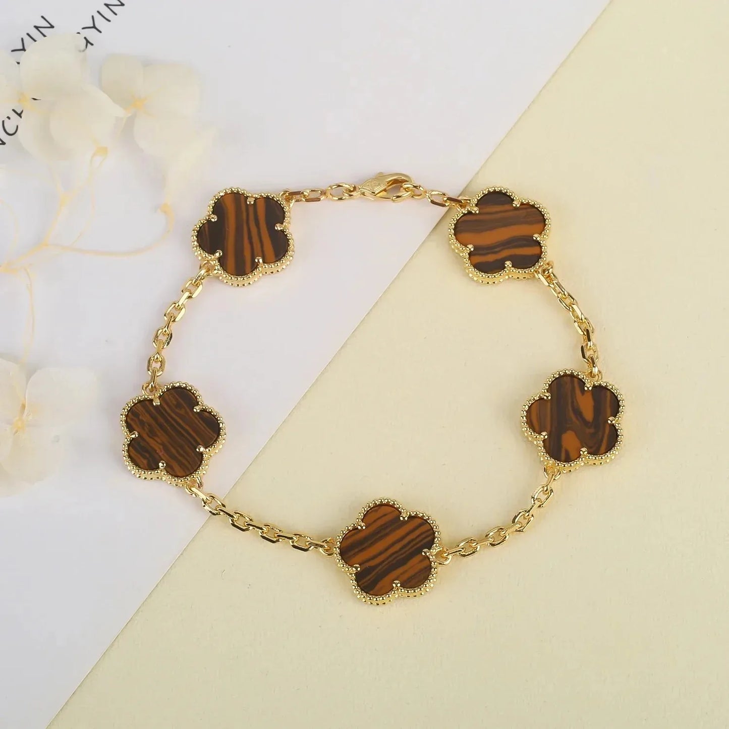 Veloura Four-Leaf Stone Bracelet - Natural Shell & Luxe Alloy