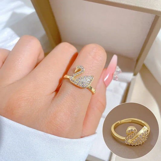 Veloura Swan Embrace Ring –  Gold-Tone Stainless Steel Design