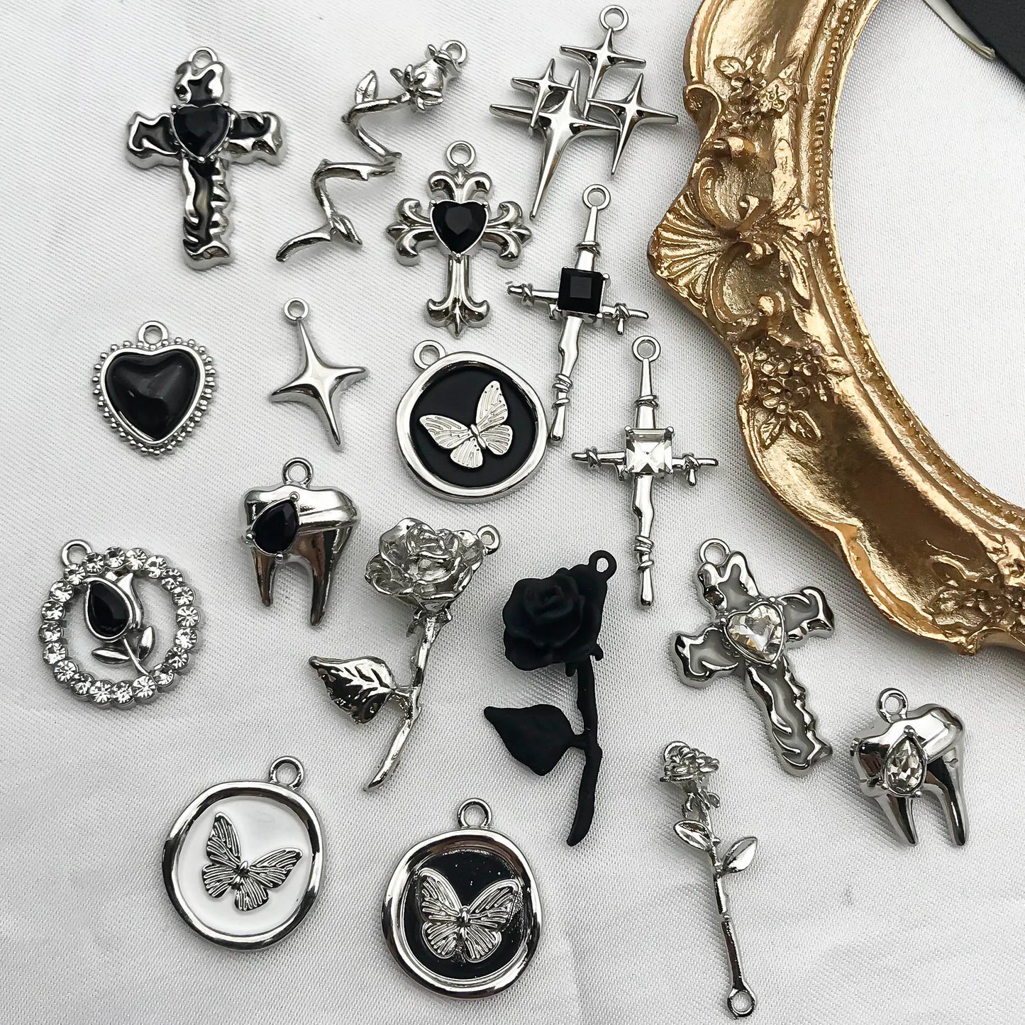 Veloura Butterfly & Cross Metal Alloy Charms - Black Series Pendants