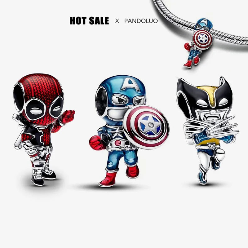 Marvel Captain America Wolverine Charm Beads Sterling Silver