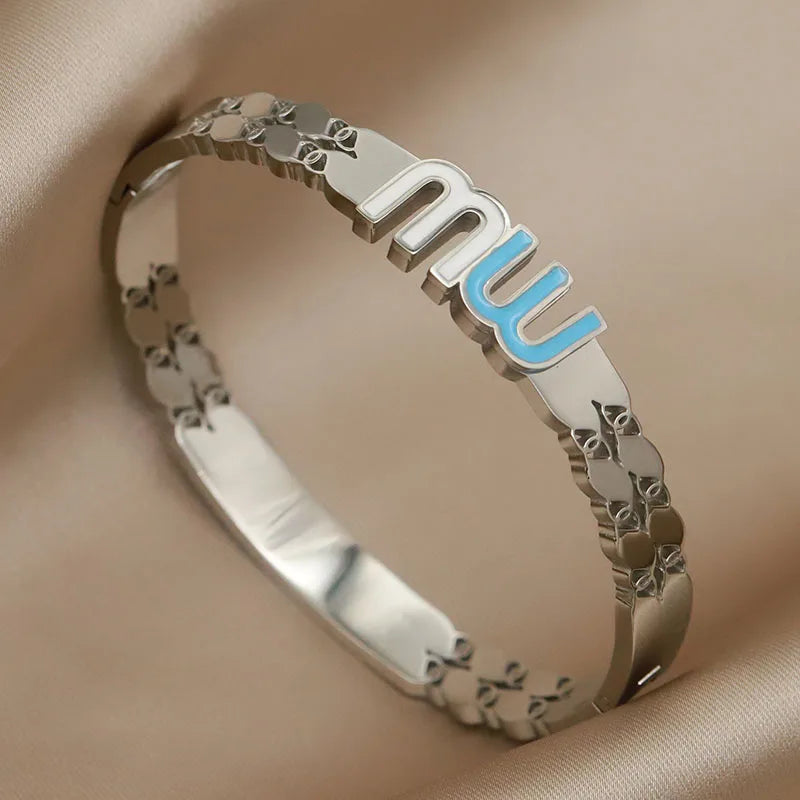 Veloura Letter V Bangle - Stainless Steel & Elegant Charms