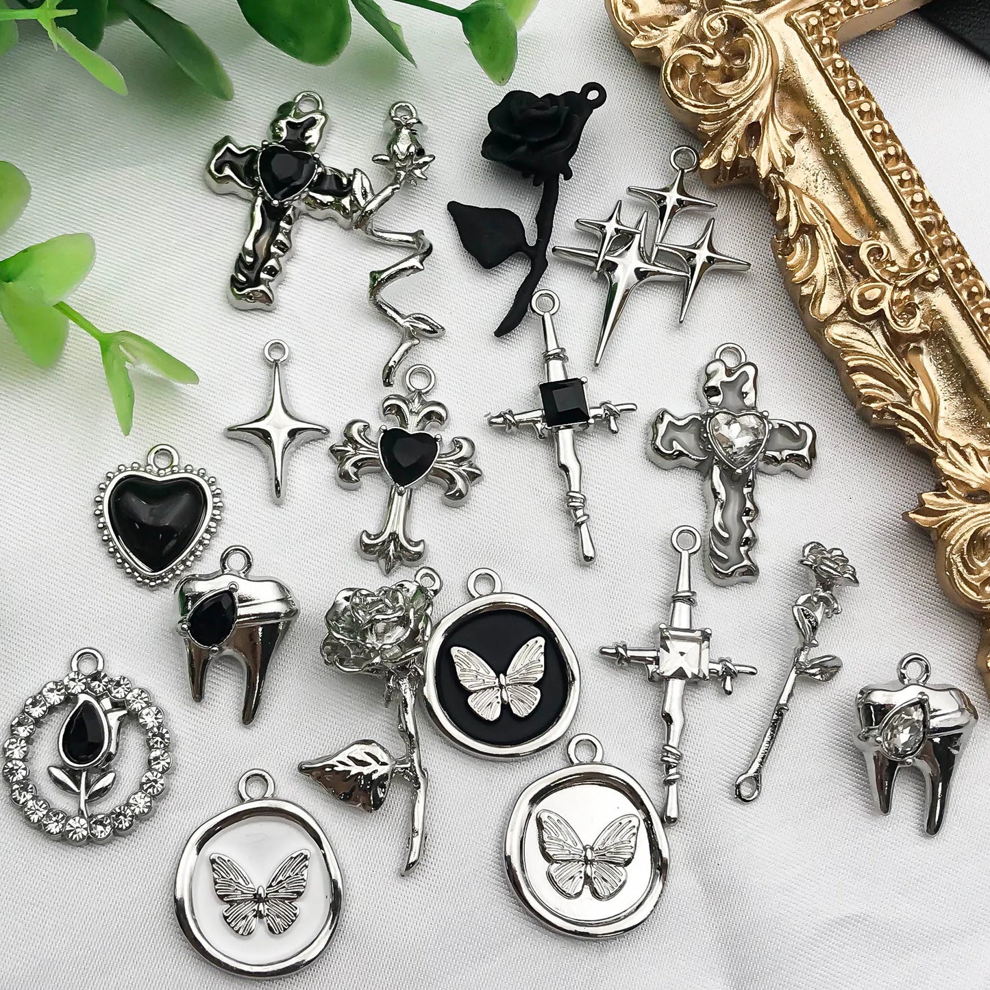 Veloura Butterfly & Cross Metal Alloy Charms - Black Series Pendants