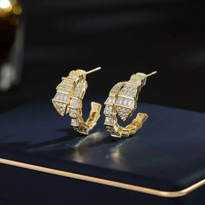 Veloura Serpent Stud Earrings - Gold-Plated Zircon