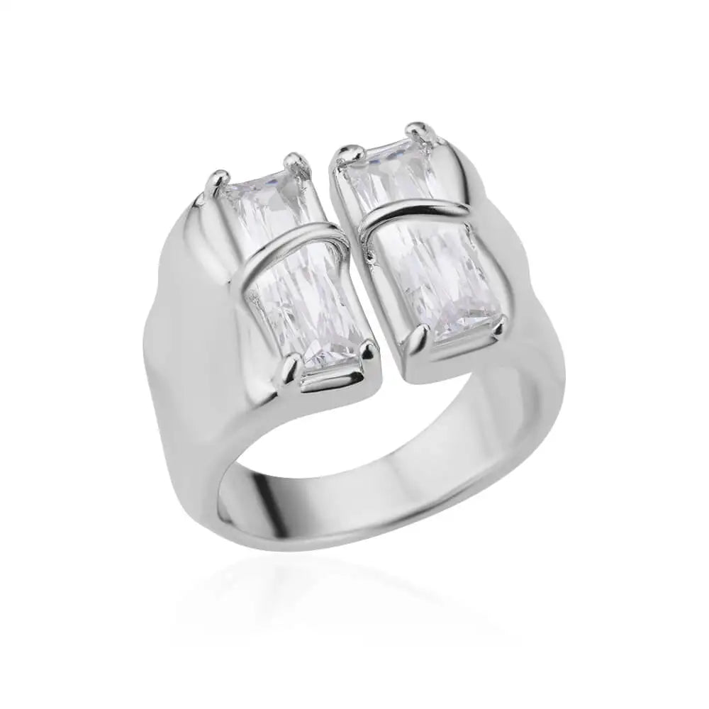 Veloura Geometric Zircon Ring – Stainless Steel & Irregular Square Design