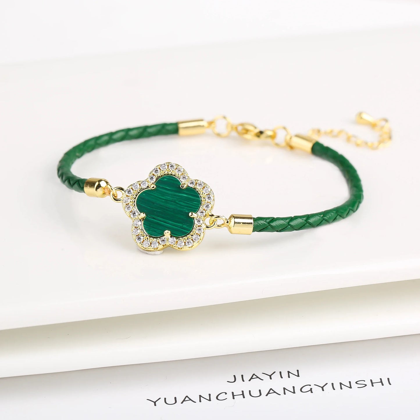 Veloura Five-Leaf Zircon Bracelet - Leather & Luxe Alloy