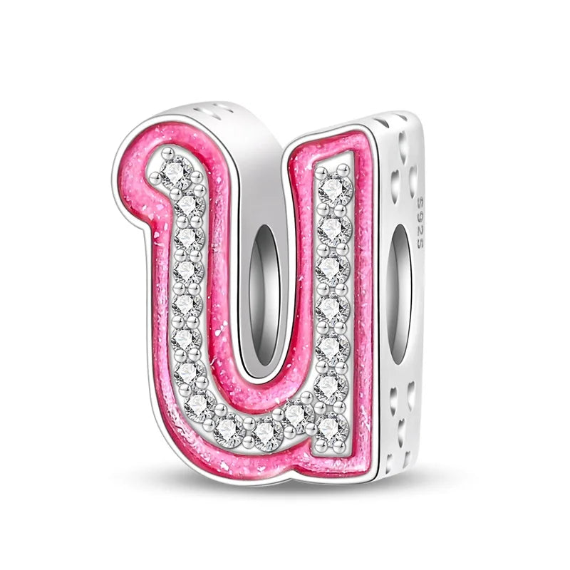 Alphabet Pink Princess Letter Charms Sterling Silver