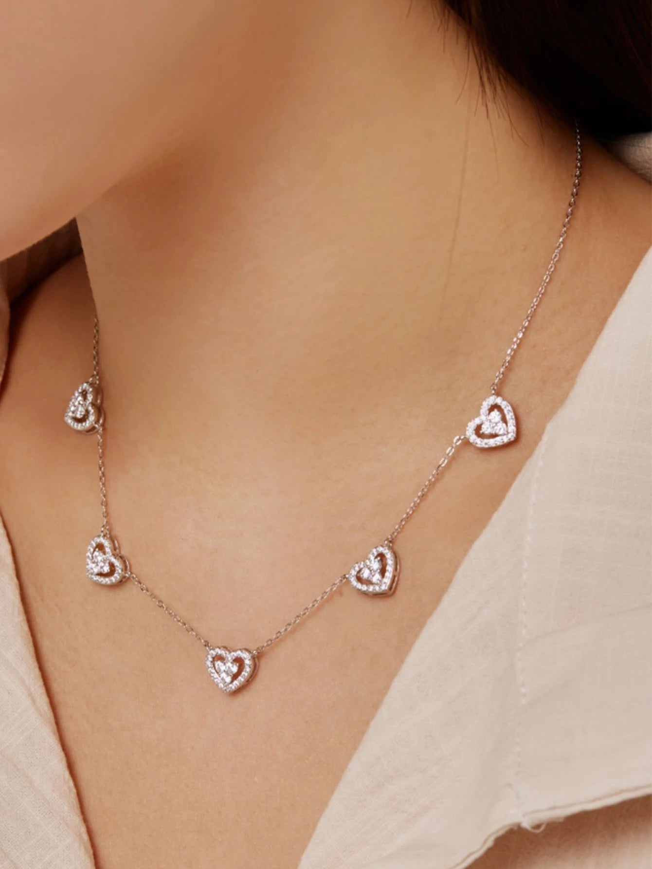 Veloura Hollow Heart Zircon Necklace