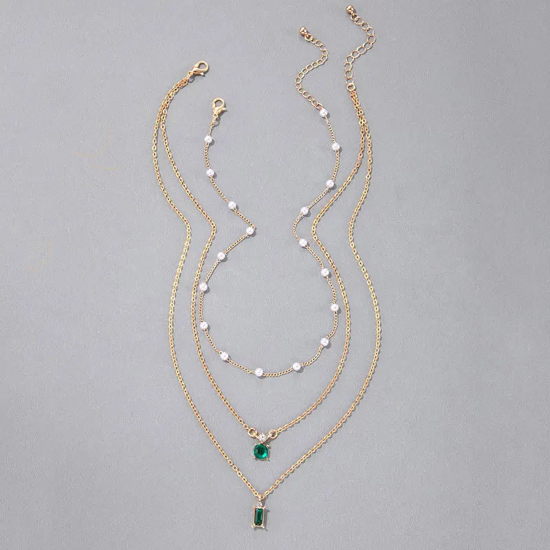 Veloura Crystal Pearls Necklace – Multi-Layer Korean