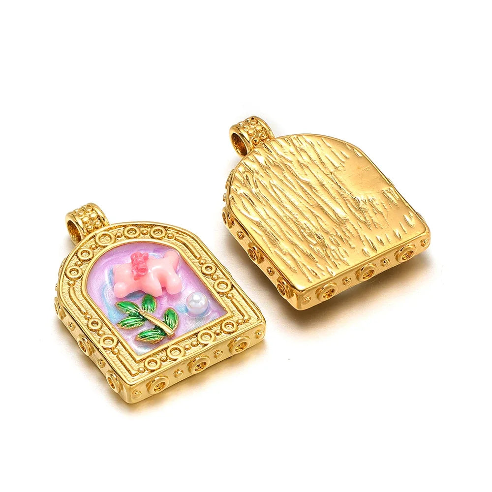 Veloura Macaron Rose Charm Set - Enamel & Stainless Steel