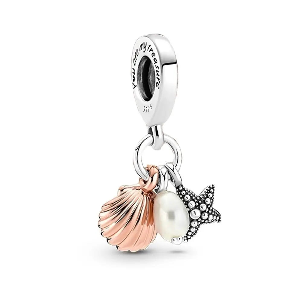 Sea Shell Pearl Dangle Charm Sterling Silver