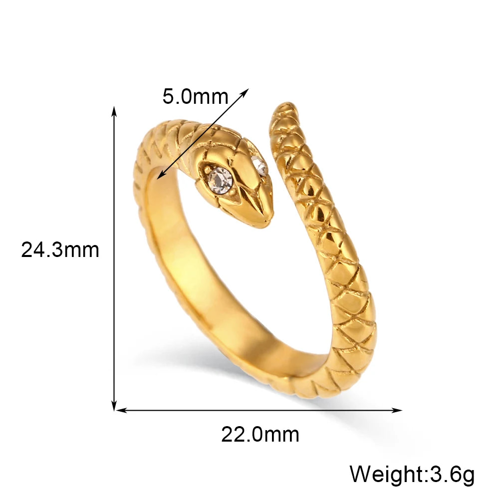 Veloura Serpent Eye Ring – Gold-Plated Stainless Steel & Crystal Design