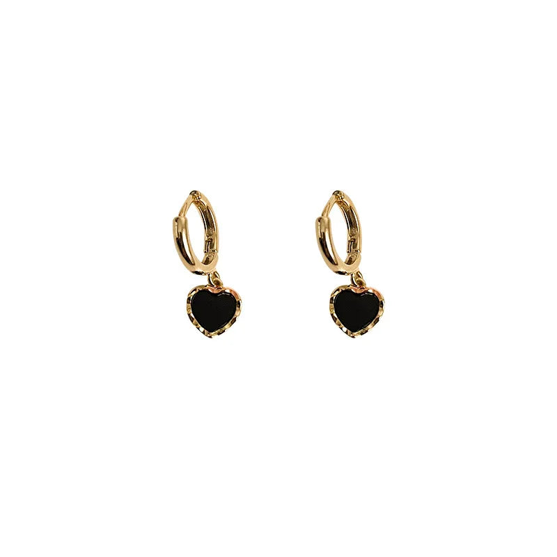 Veloura Black Heart Gold Hoop Earrings – Sterling Silver Elegance