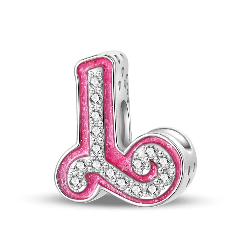 Alphabet Pink Princess Letter Charms Sterling Silver