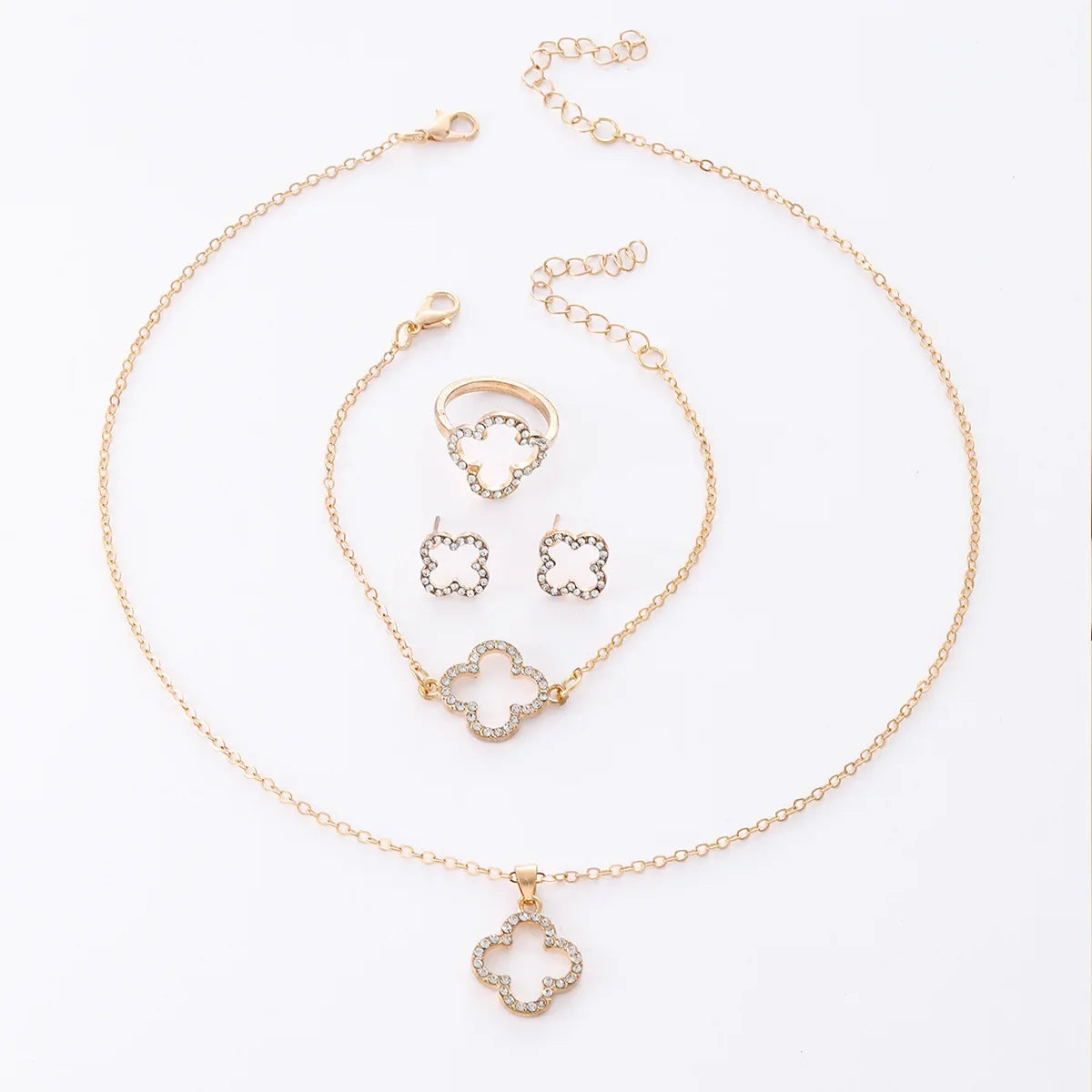 Veloura Radiant Clover Jewelry Set – Hollow Drill & Zircon Elegance