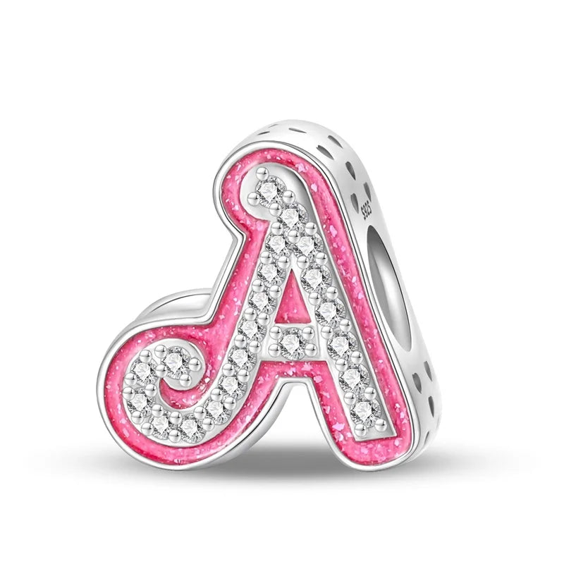 Alphabet Pink Princess Letter Charms Sterling Silver