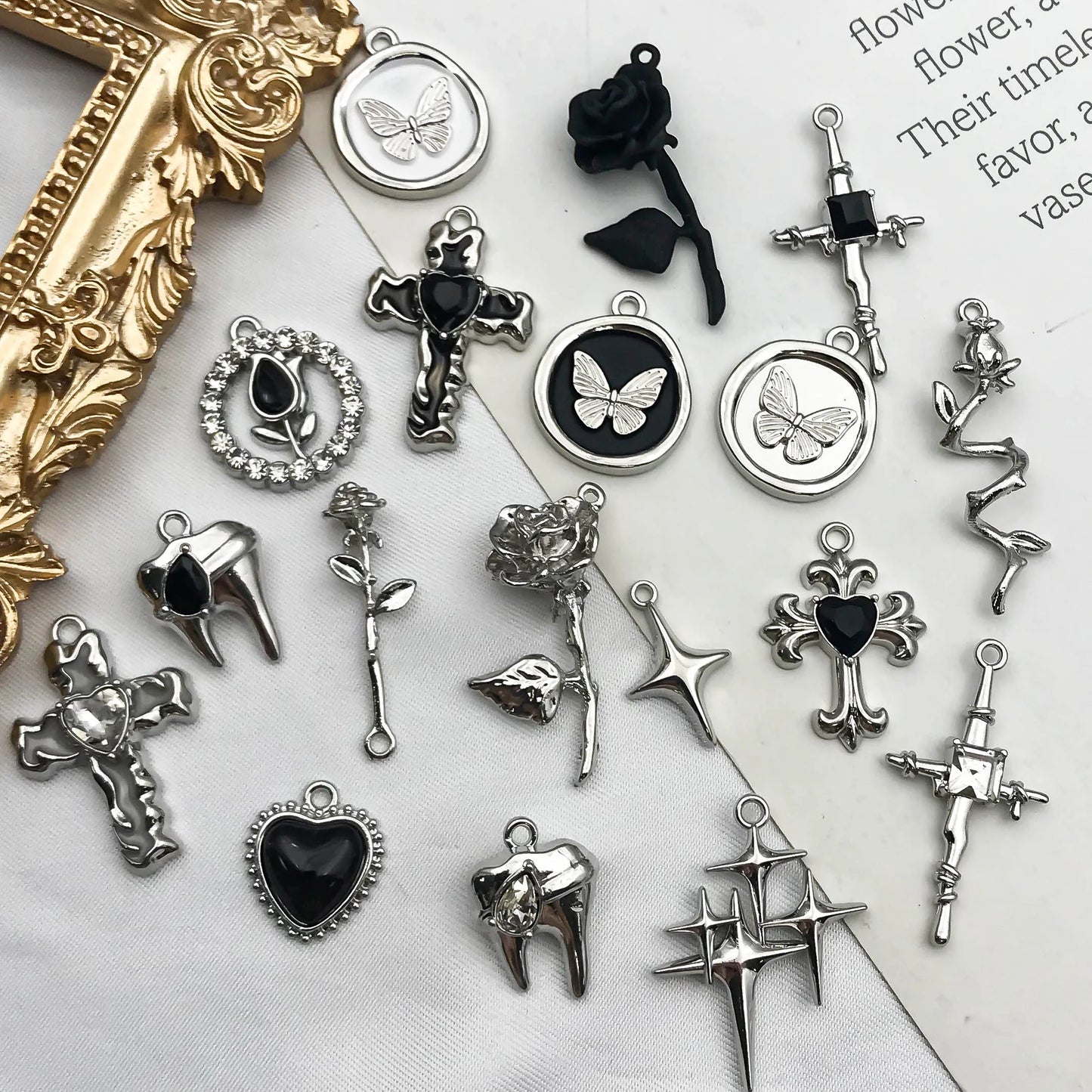 Veloura Butterfly & Cross Metal Alloy Charms - Black Series Pendants