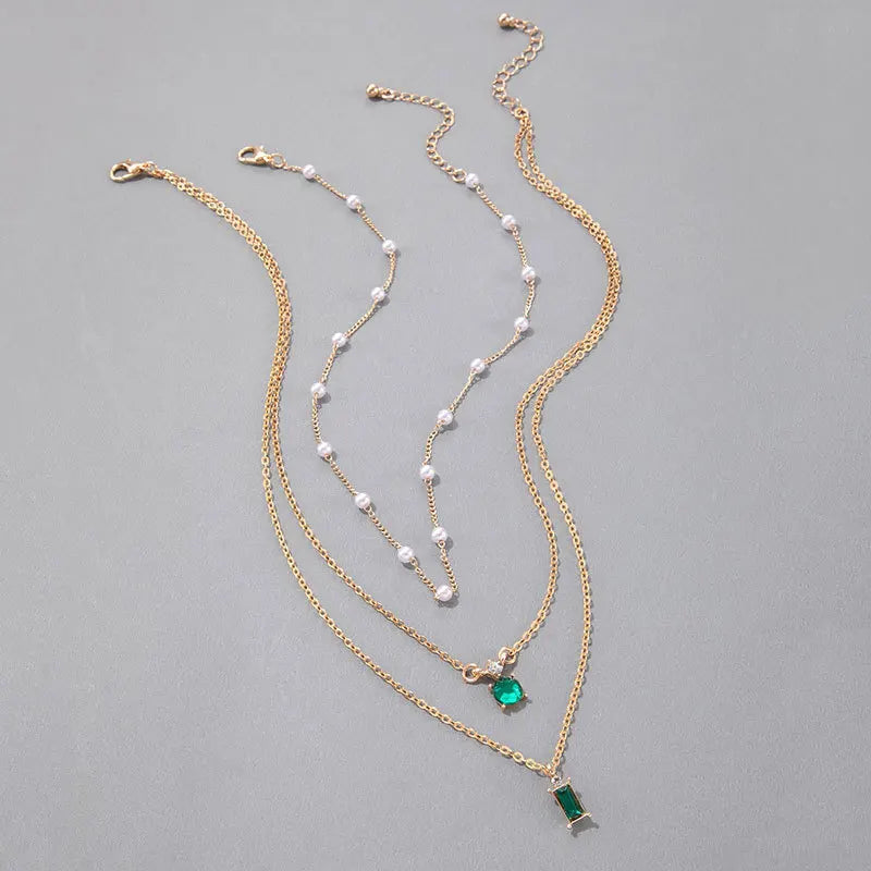 Veloura Crystal Pearls Necklace – Multi-Layer Korean