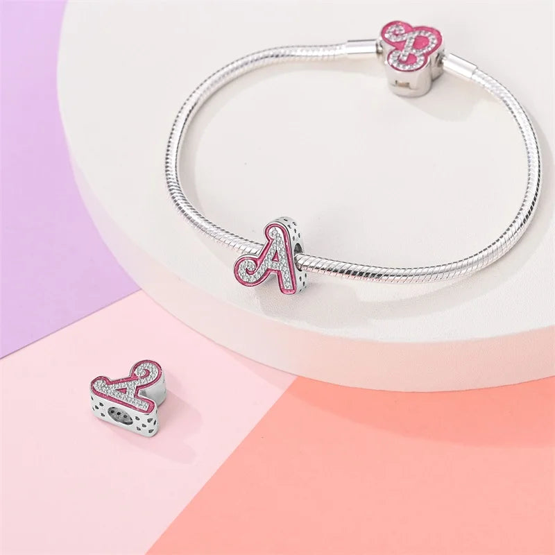 Alphabet Pink Princess Letter Charms Sterling Silver