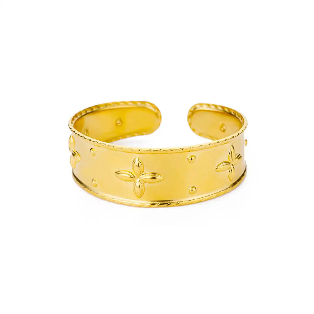 Veloura Floral Cuff Bangle - Gold-Plated Stainless Steel