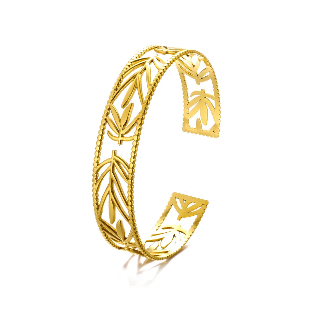 Veloura Floral Cuff Bangle - Gold-Plated Stainless Steel