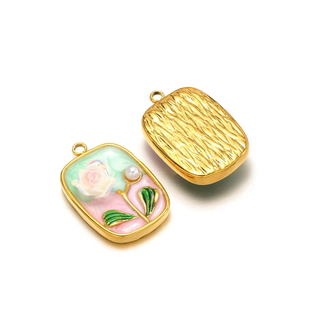 Veloura Macaron Rose Charm Set - Enamel & Stainless Steel