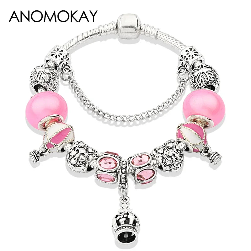 Romantic Pink Cherry Blossom Charm Bracelet