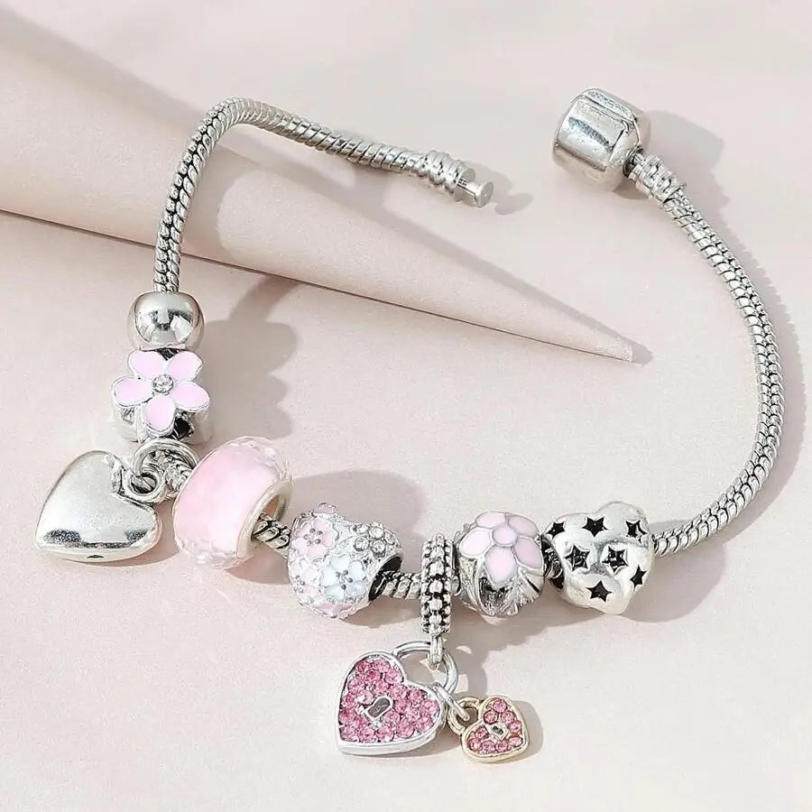 Veloura Love Heart Charm Bracelet - Crystal & Sterling Silver