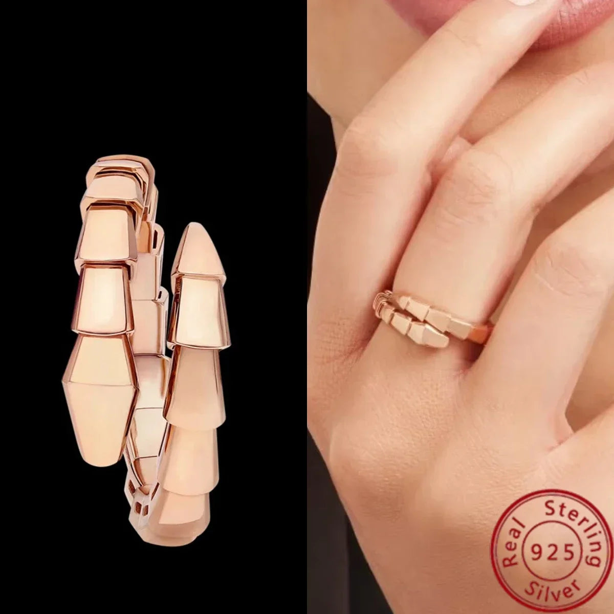 Veloura Royal Snake Ring – 925 Silver & Rose Gold Elegance