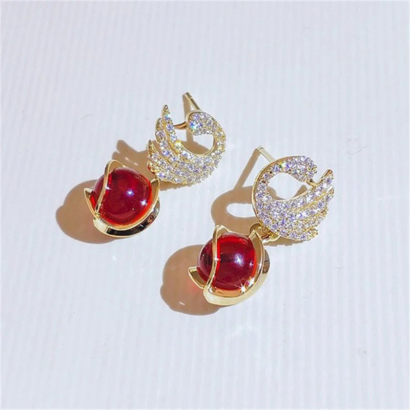 Veloura Scarlet Swan Earrings – Red Eye Stone Elegant Swan