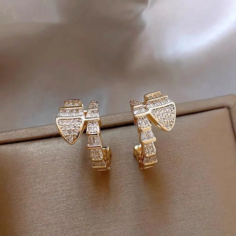 Veloura Serpent Stud Earrings - Gold-Plated Zircon