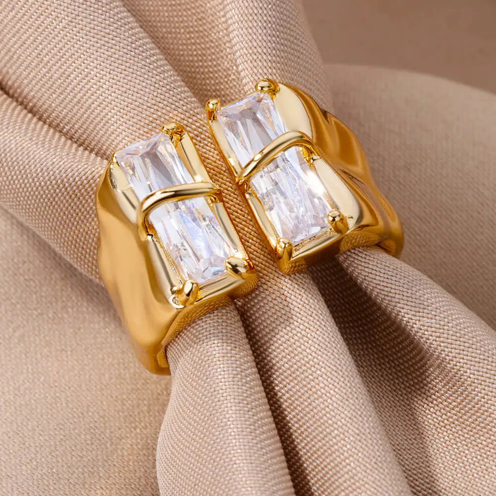 Veloura Geometric Zircon Ring – Stainless Steel & Irregular Square Design