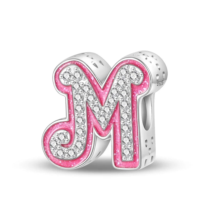 Alphabet Pink Princess Letter Charms Sterling Silver