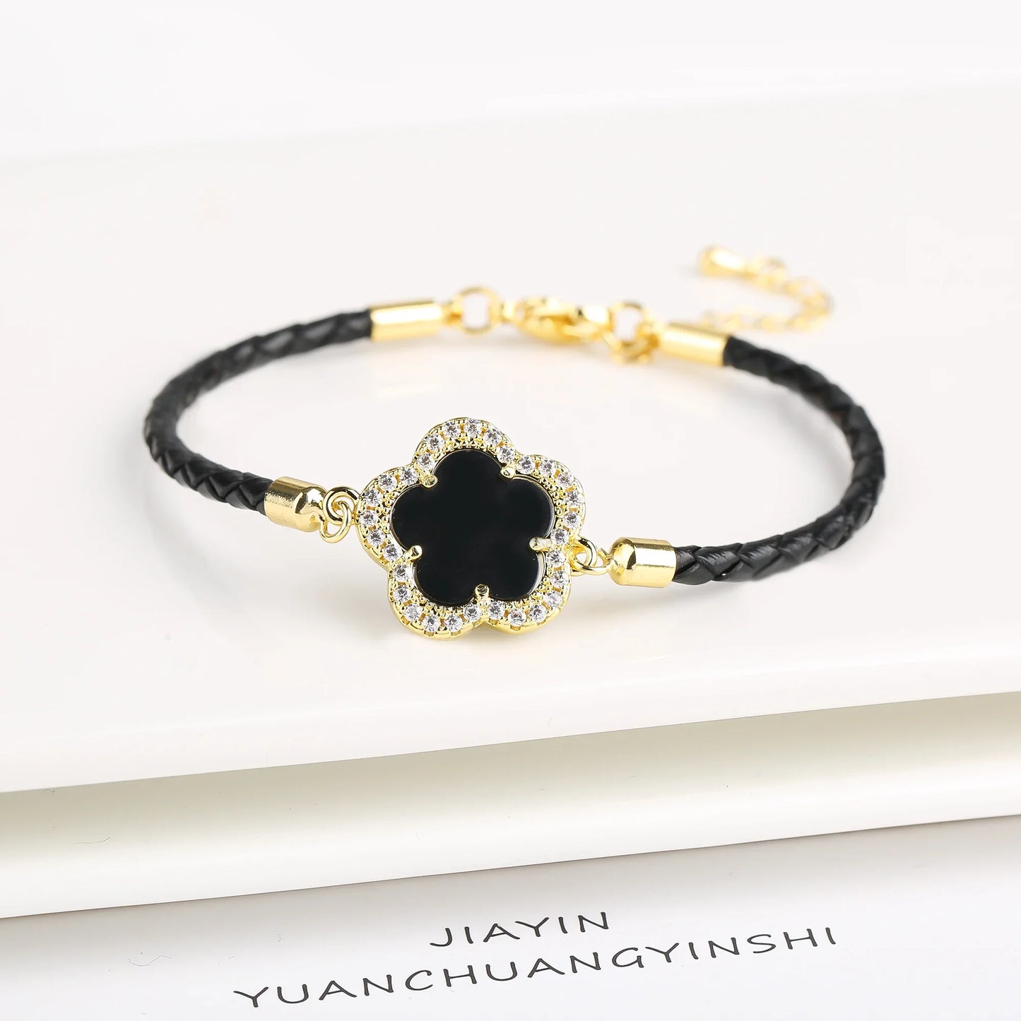 Veloura Five-Leaf Zircon Bracelet - Leather & Luxe Alloy