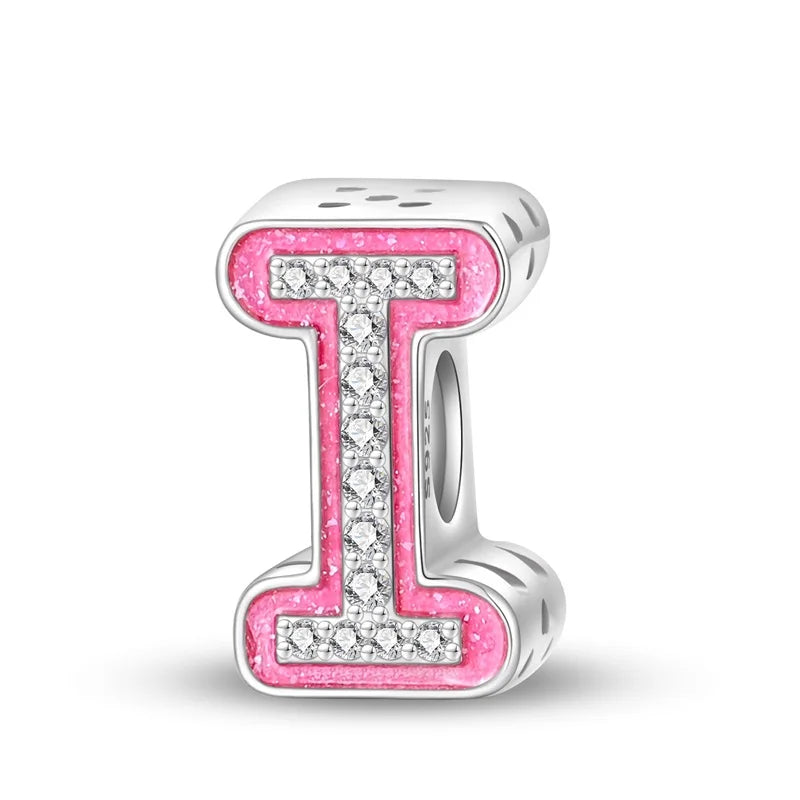 Alphabet Pink Princess Letter Charms Sterling Silver