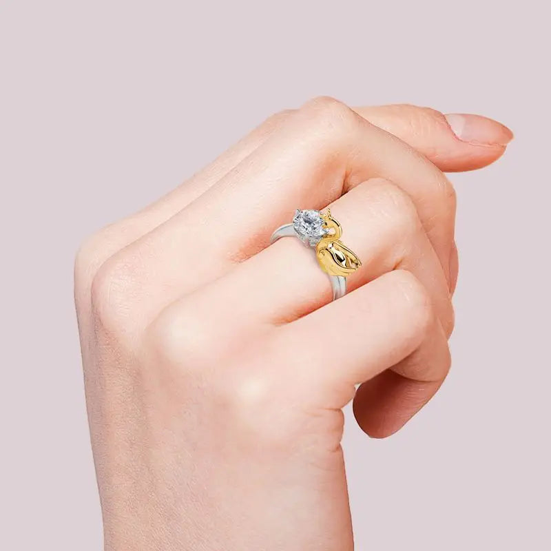 Veloura Swan Zircon Ring - Two-Tone Copper & Luxe Alloy