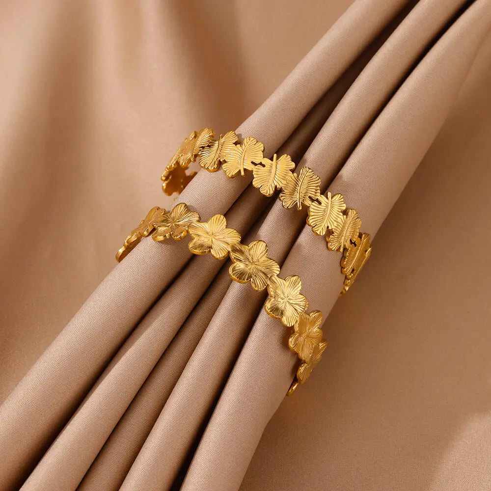 Veloura Floral Cuff Bangle - Gold-Plated Stainless Steel