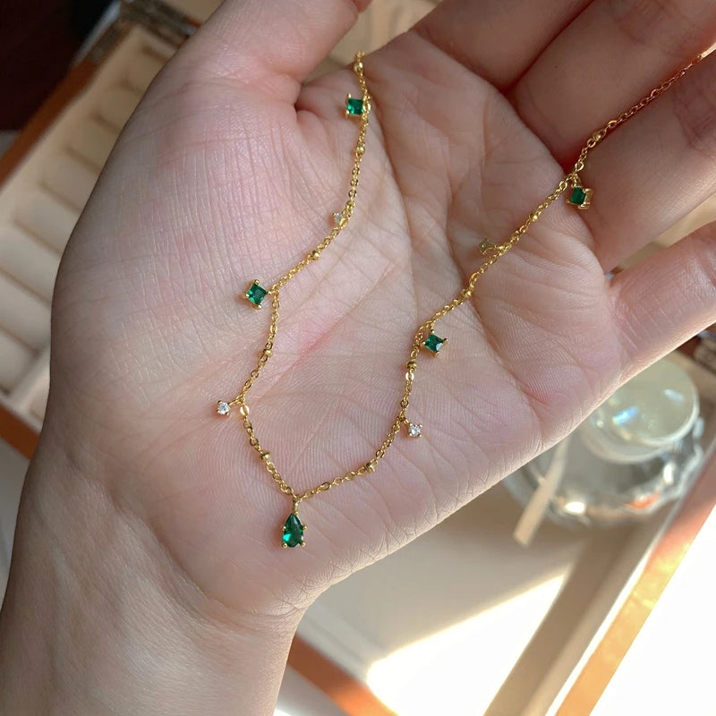 Veloura Green Crystal Zircon Drop Necklace