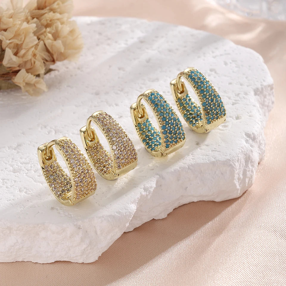 Veloura U-Shaped Flower Hoop Earrings - Cubic Zirconia & Turquoise