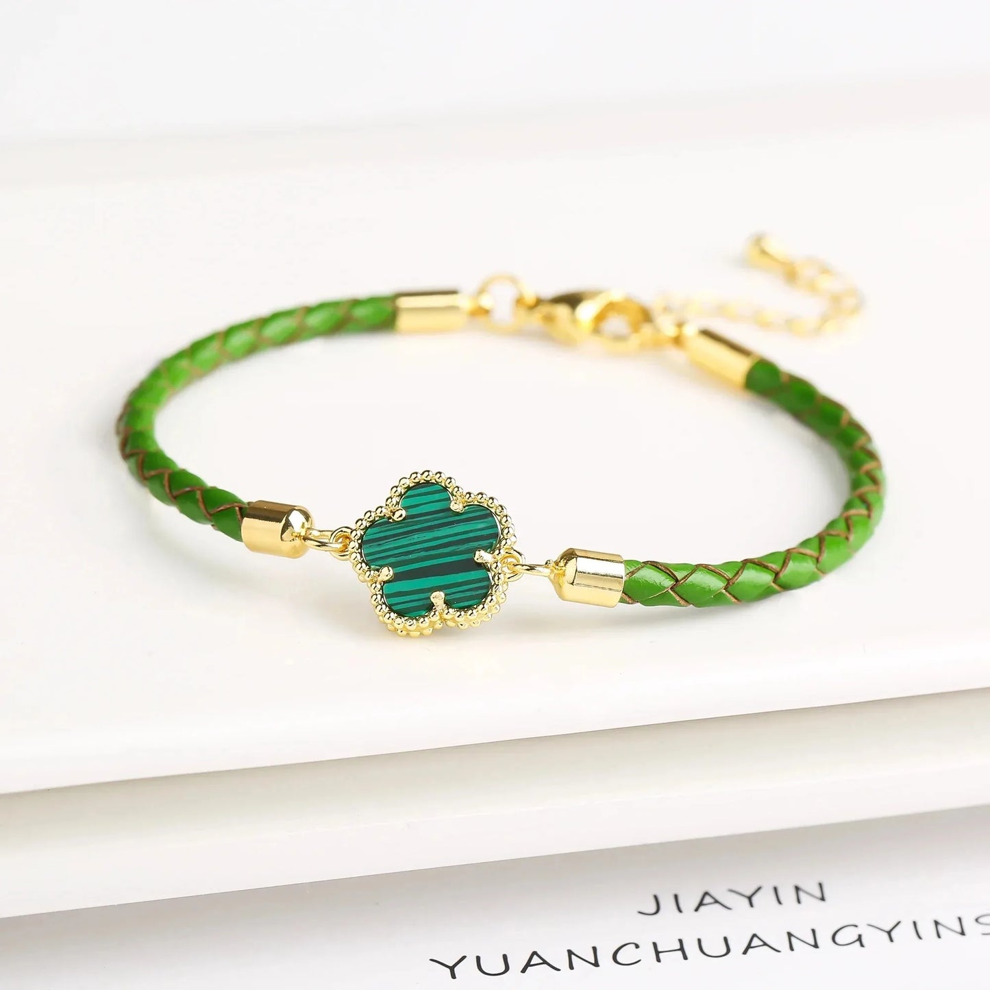 Veloura Five-Leaf Zircon Bracelet - Leather & Luxe Alloy