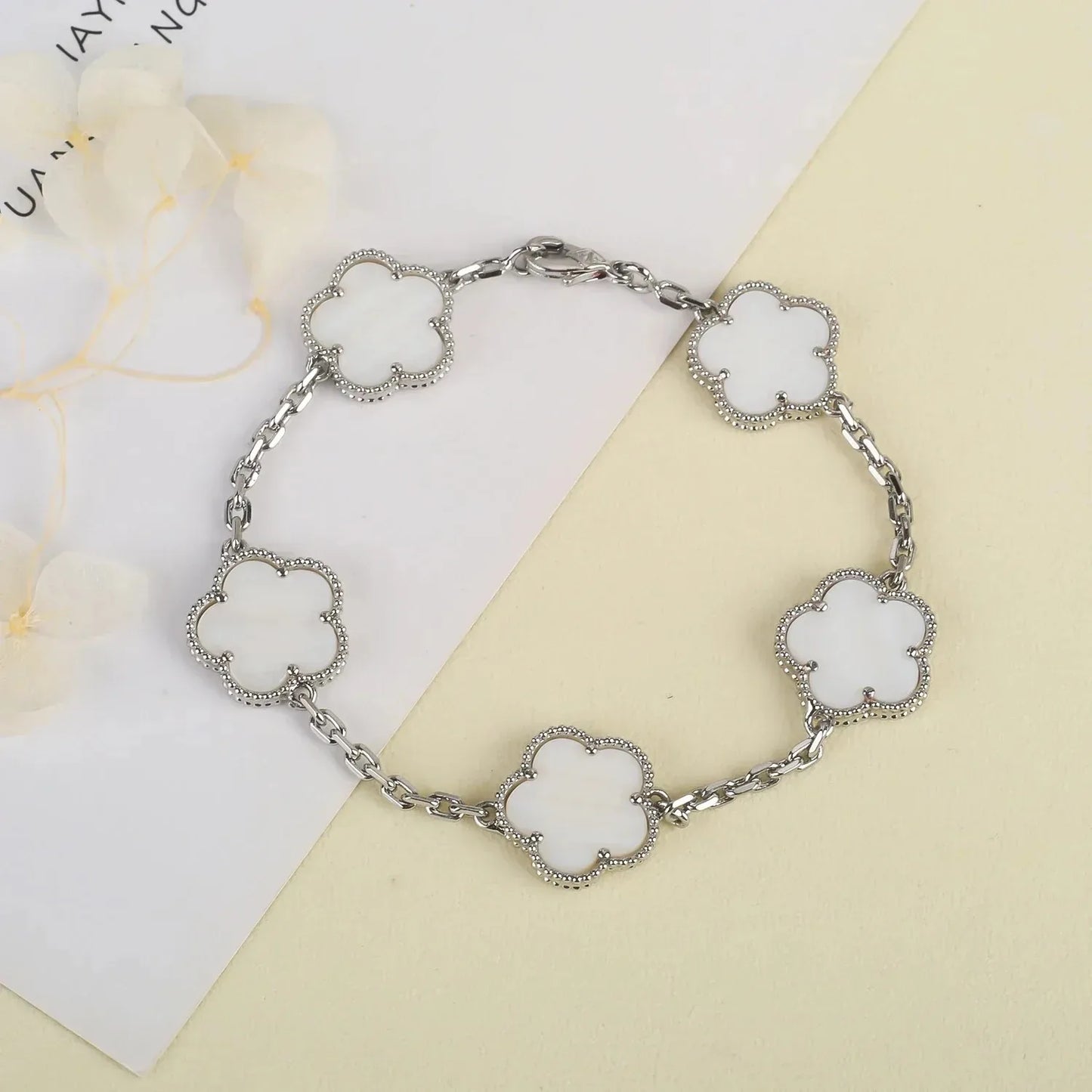 Veloura Four-Leaf Stone Bracelet - Natural Shell & Luxe Alloy