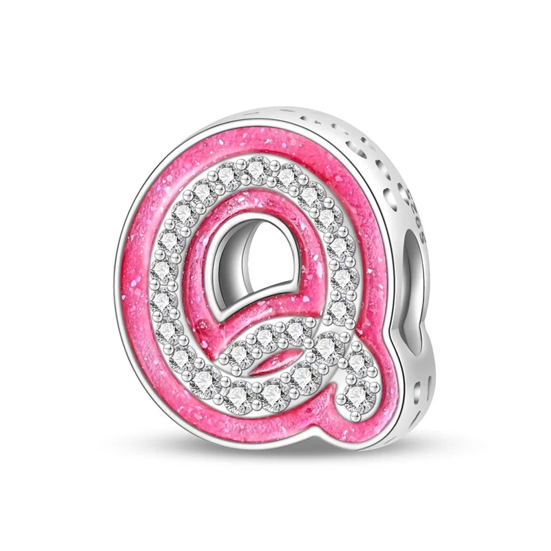 Alphabet Pink Princess Letter Charms Sterling Silver