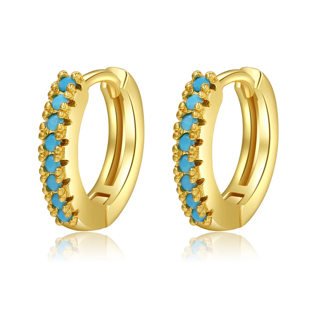 Veloura U-Shaped Flower Hoop Earrings - Cubic Zirconia & Turquoise