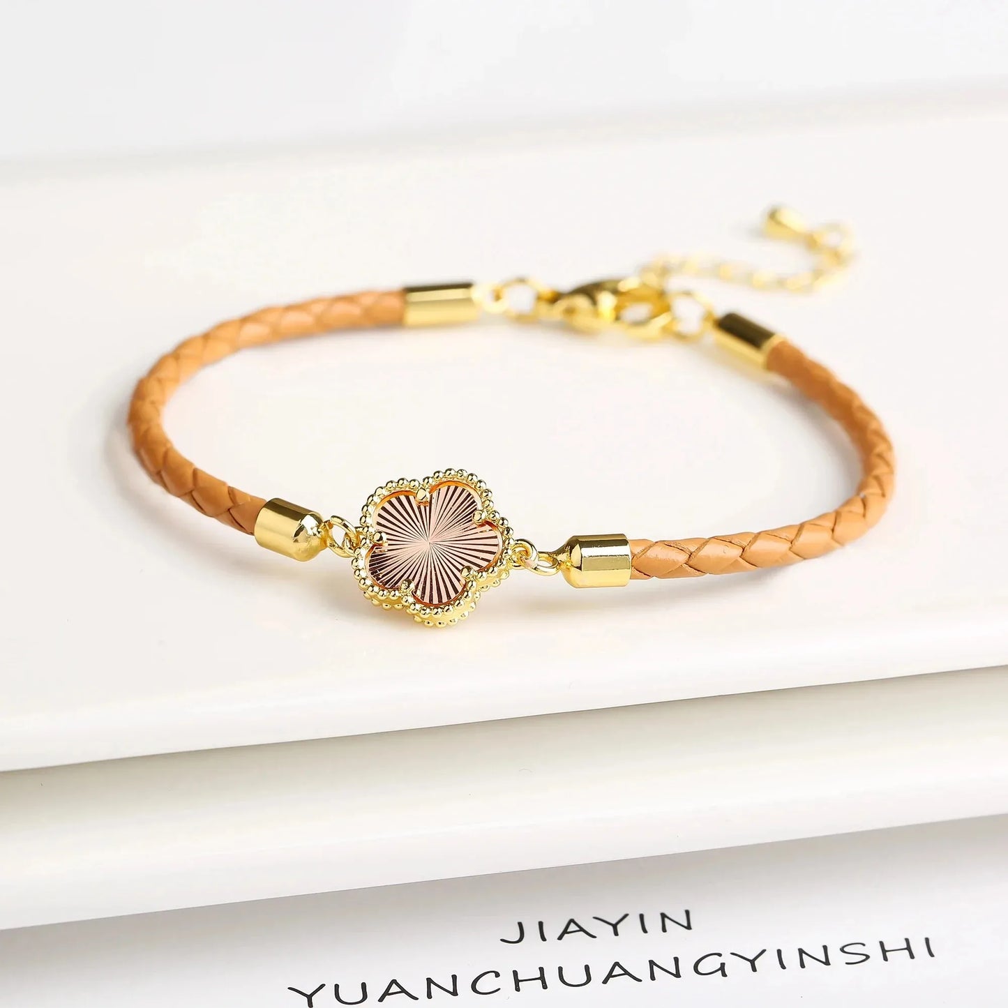 Veloura Five-Leaf Zircon Bracelet - Leather & Luxe Alloy