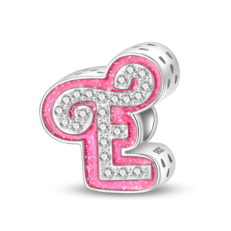 Alphabet Pink Princess Letter Charms Sterling Silver