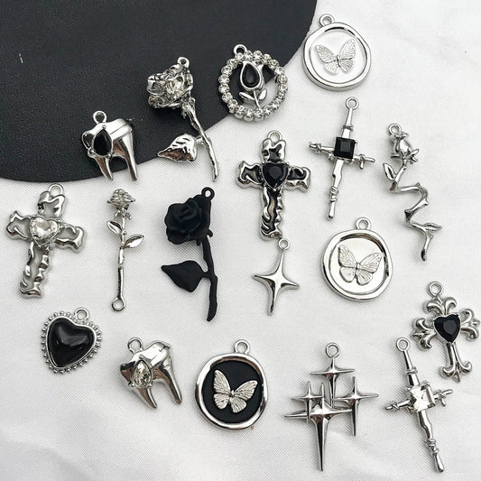 Veloura Butterfly & Cross Metal Alloy Charms - Black Series Pendants