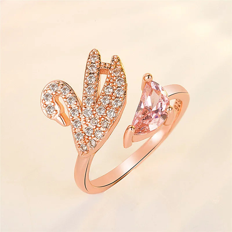 Veloura Swan Zircon Ring - Rose Gold-Plated & Sterling Silver