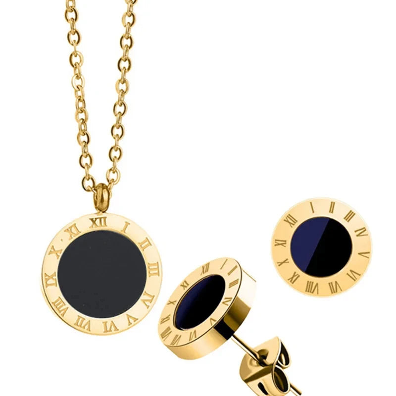 Veloura Roman Noir Set – Stainless Steel & Black Enamel Roman Numeral