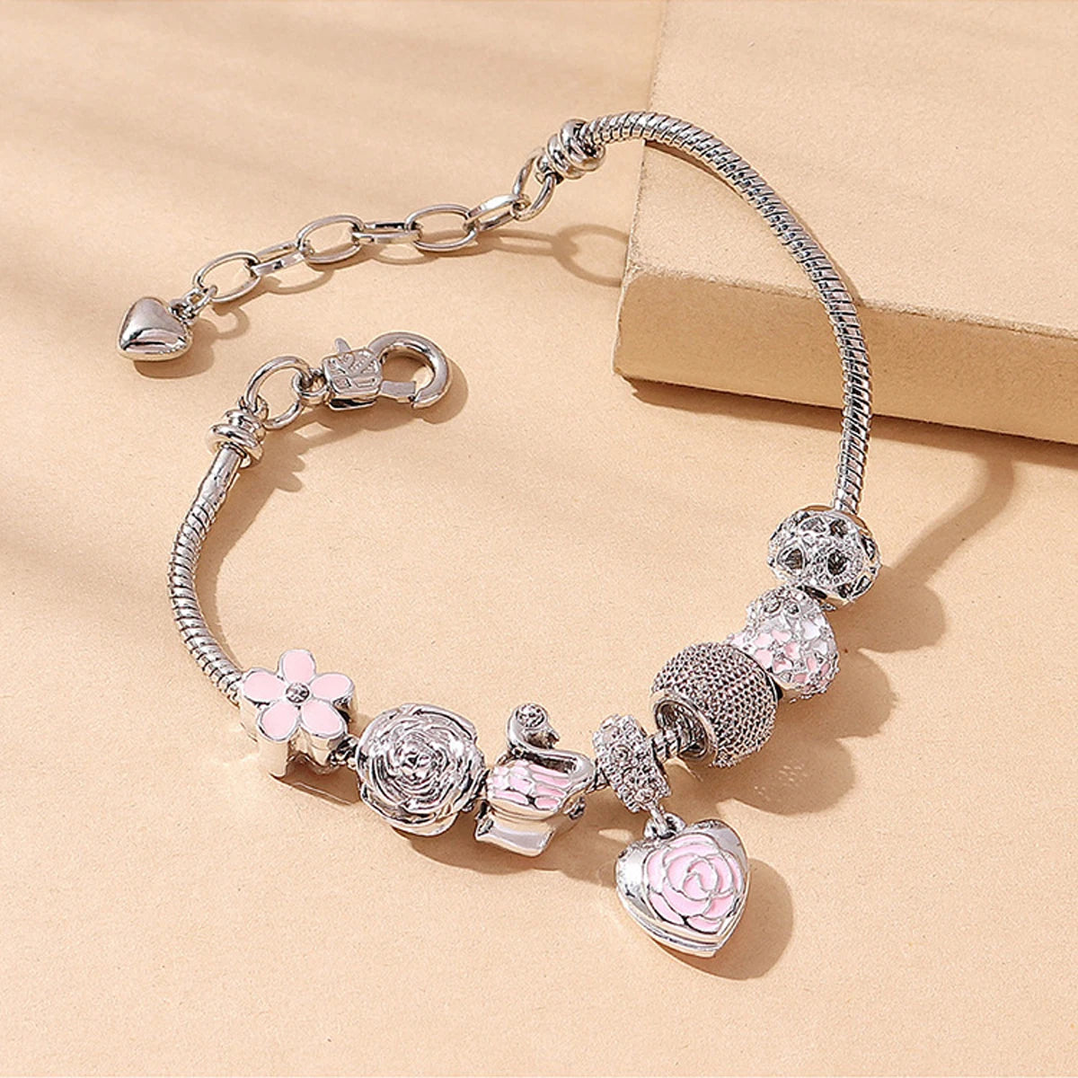 Veloura Oil Drip Rose Heart Bracelet - Luxe Alloy & Beads