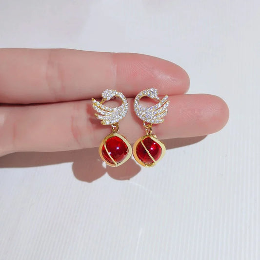 Veloura Scarlet Swan Earrings – Red Eye Stone Elegant Swan