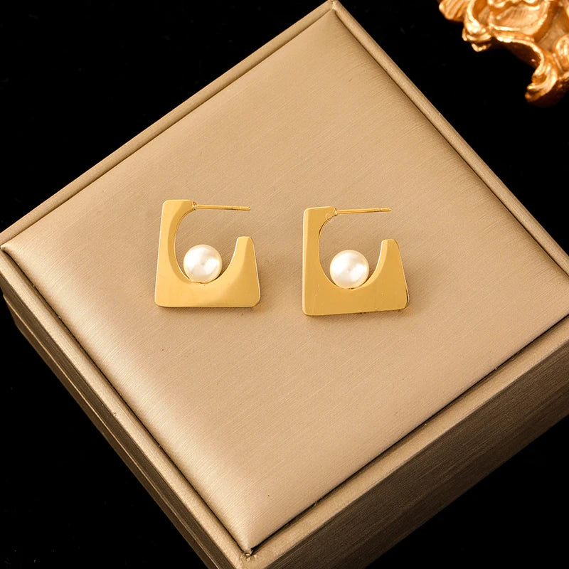 Veloura Pearl Geometrics Set – Stainless Steel & Gold-Tone Design